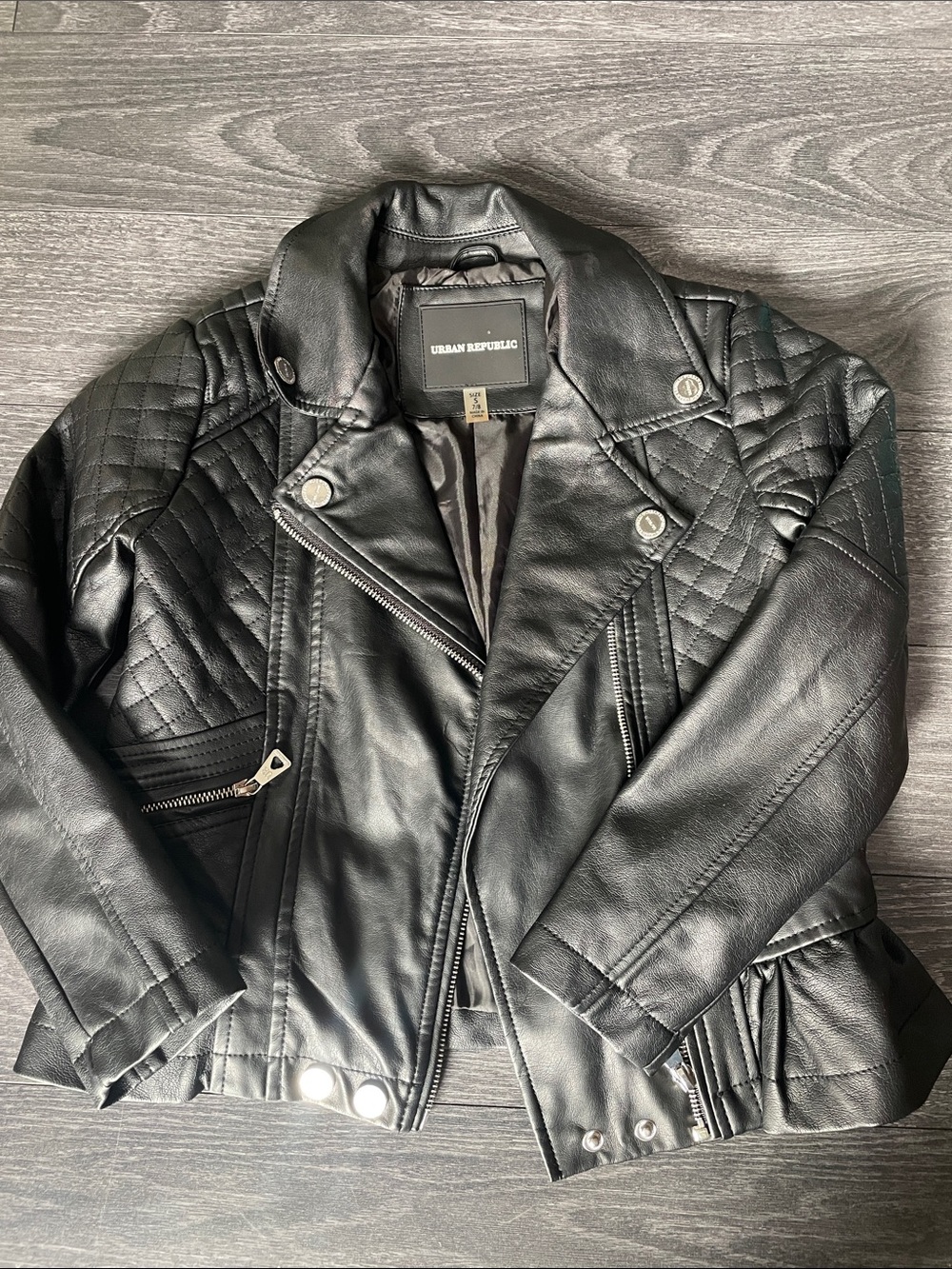 Urban Republic Black Quilted Faux Leather Moto Jacket with Silver Hardware